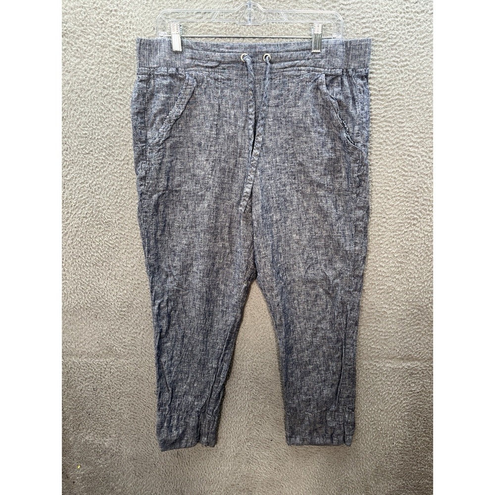Van Heusen Pants Womens 16 Blue Linen Blend Relaxed Fit Stretch Preppy Nautical